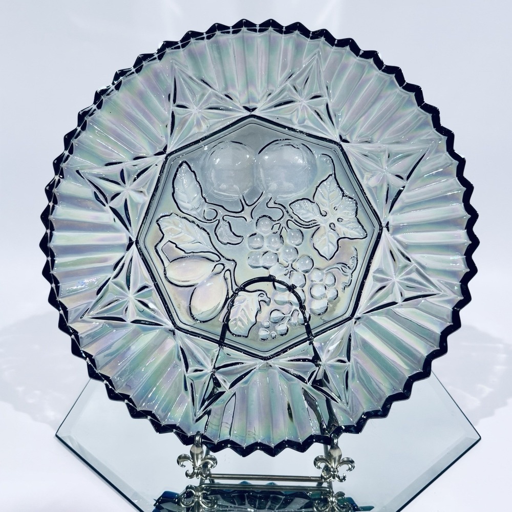Vintage Federal Glass Smoke‎ Carnival Glass Pioneer Serving Plate Fruit Pattern